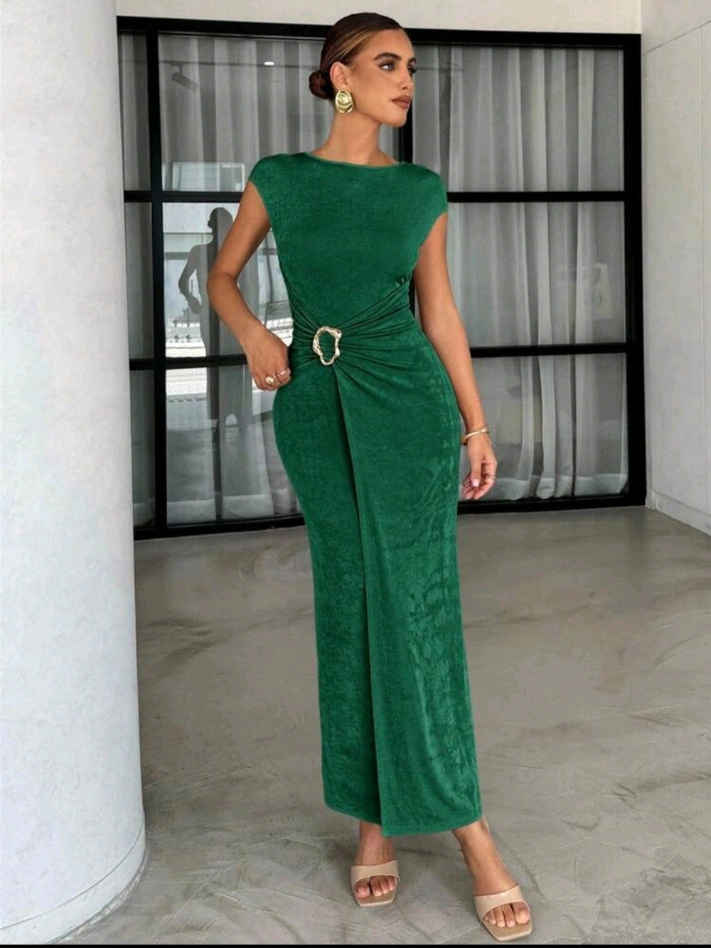 Emerald Green Side-Detail Maxi Dress